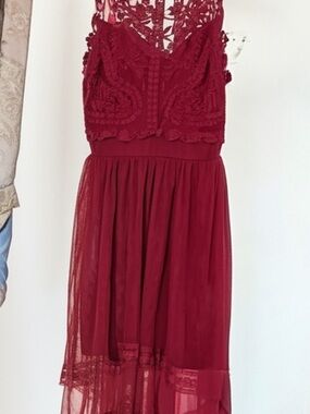 Burgundy Lace & Tulle Party Dress